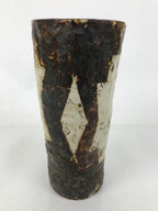 Japanese Ceramic Flower Vase Vtg Cylindrical Pottery Kabin Beige Brown FK165