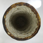 Japanese Ceramic Flower Vase Vtg Cylindrical Pottery Kabin Beige Brown FK165