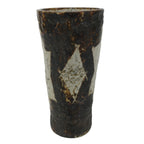 Japanese Ceramic Flower Vase Vtg Cylindrical Pottery Kabin Beige Brown FK165