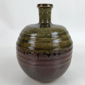 Japanese Ceramic Flower Vase Vtg Ikebana Drip Glaze Pottery Kabin Brown FK127