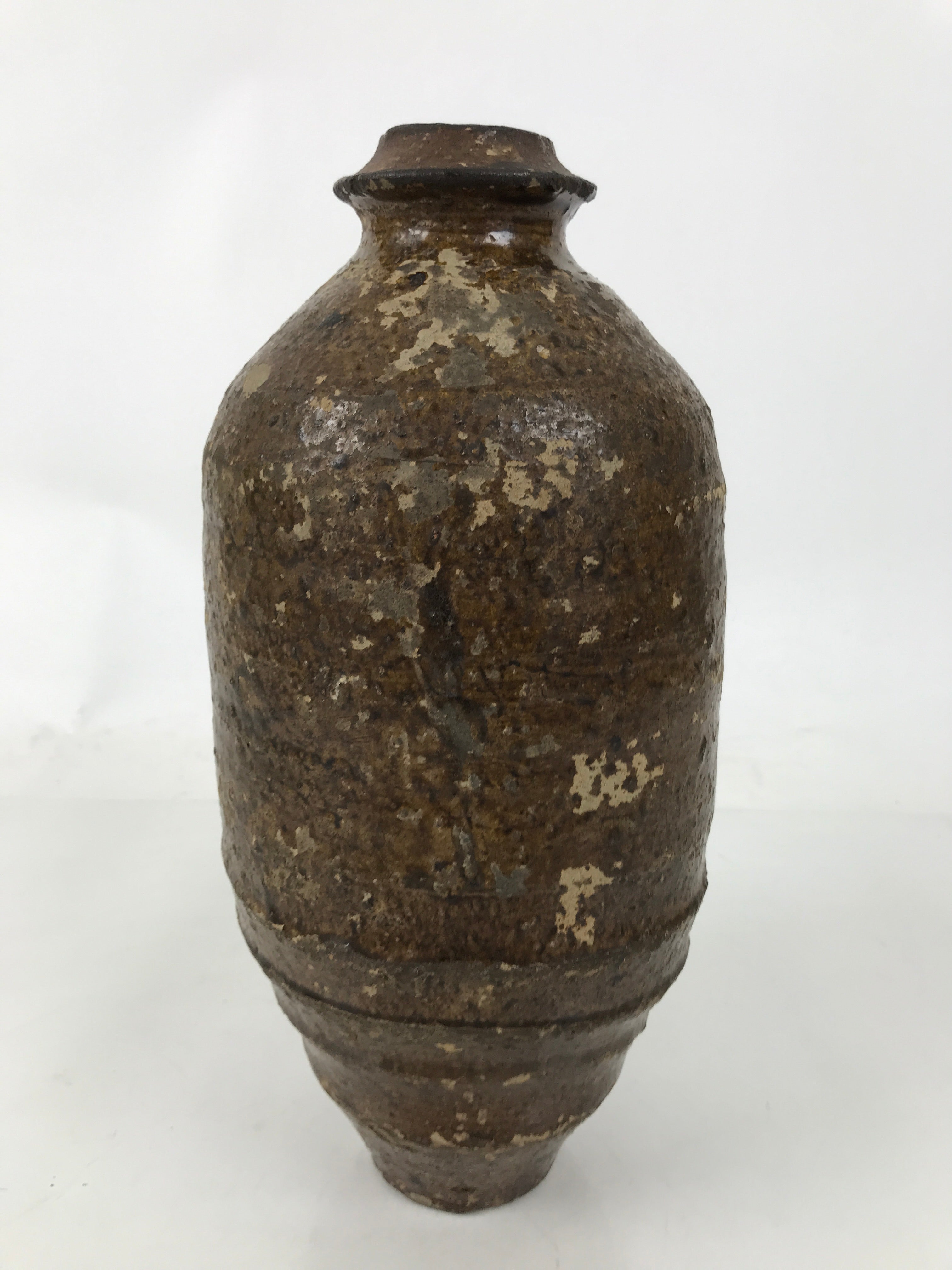 Japanese Ceramic Flower Vase Vtg Ikebana Kabin Amphora Sake Bottle Brown FK193