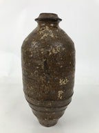 Japanese Ceramic Flower Vase Vtg Ikebana Kabin Amphora Sake Bottle Brown FK193