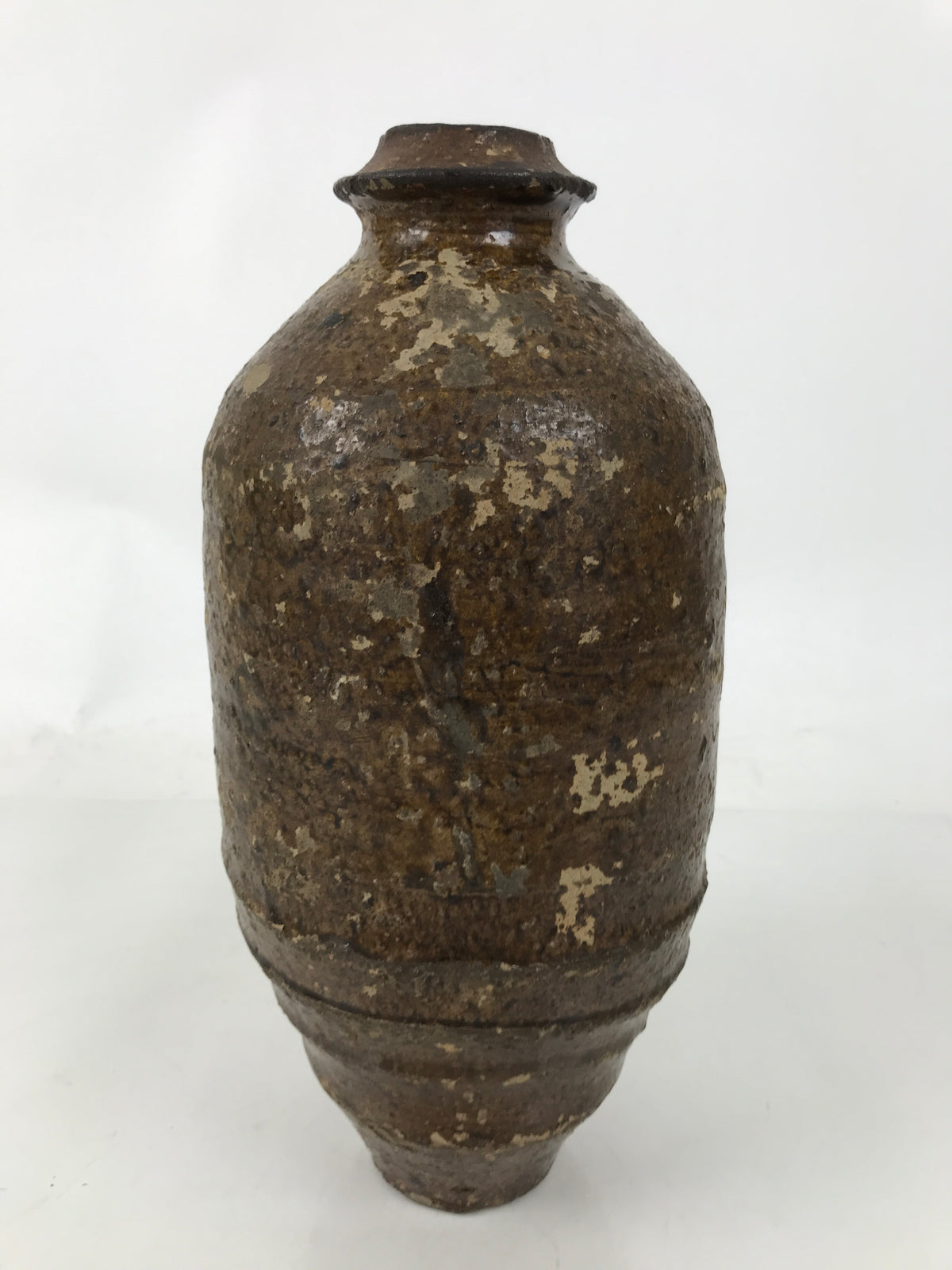 Japanese Ceramic Flower Vase Vtg Ikebana Kabin Amphora Sake Bottle Brown FK193