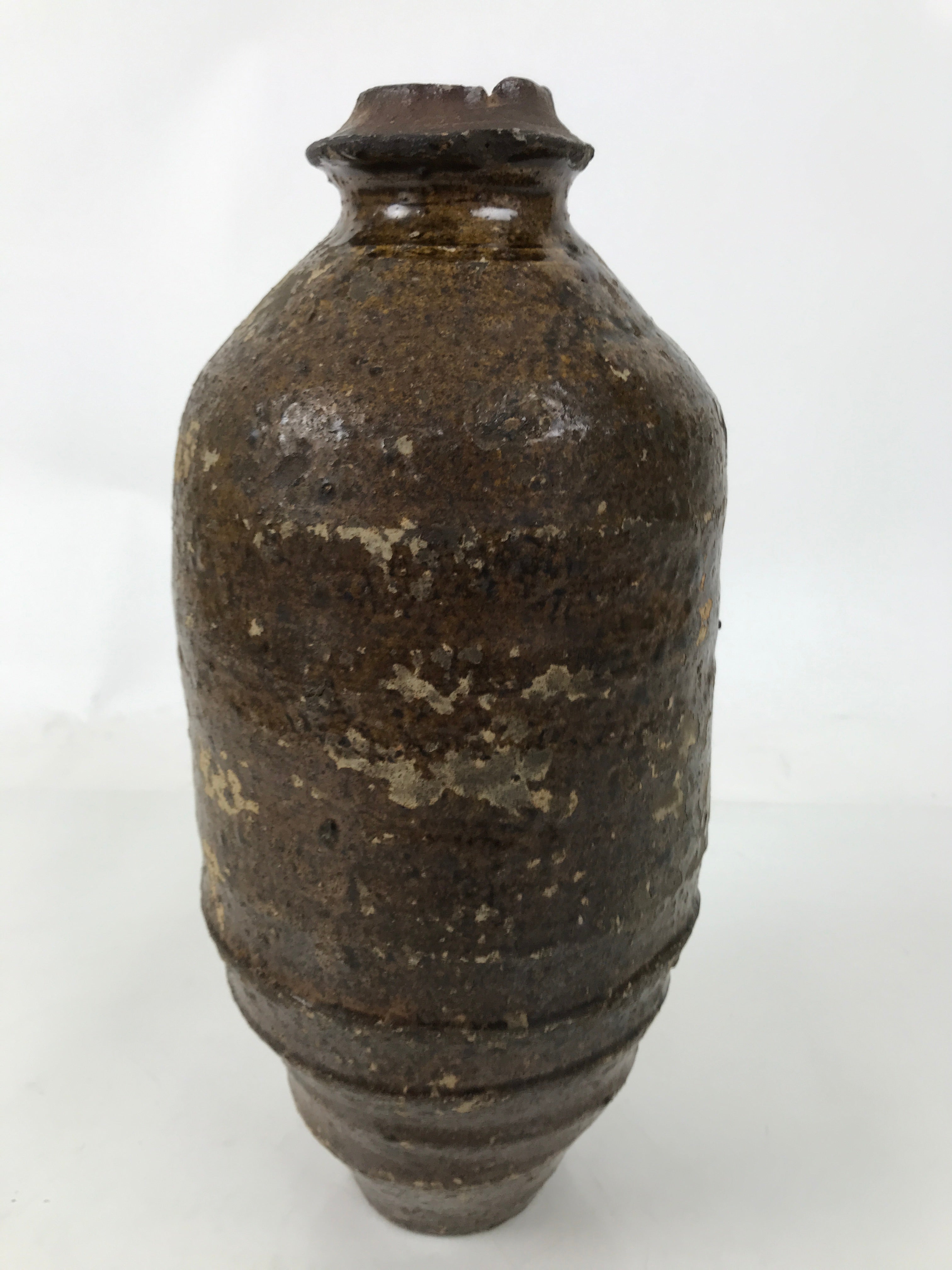 Japanese Ceramic Flower Vase Vtg Ikebana Kabin Amphora Sake Bottle Brown FK193
