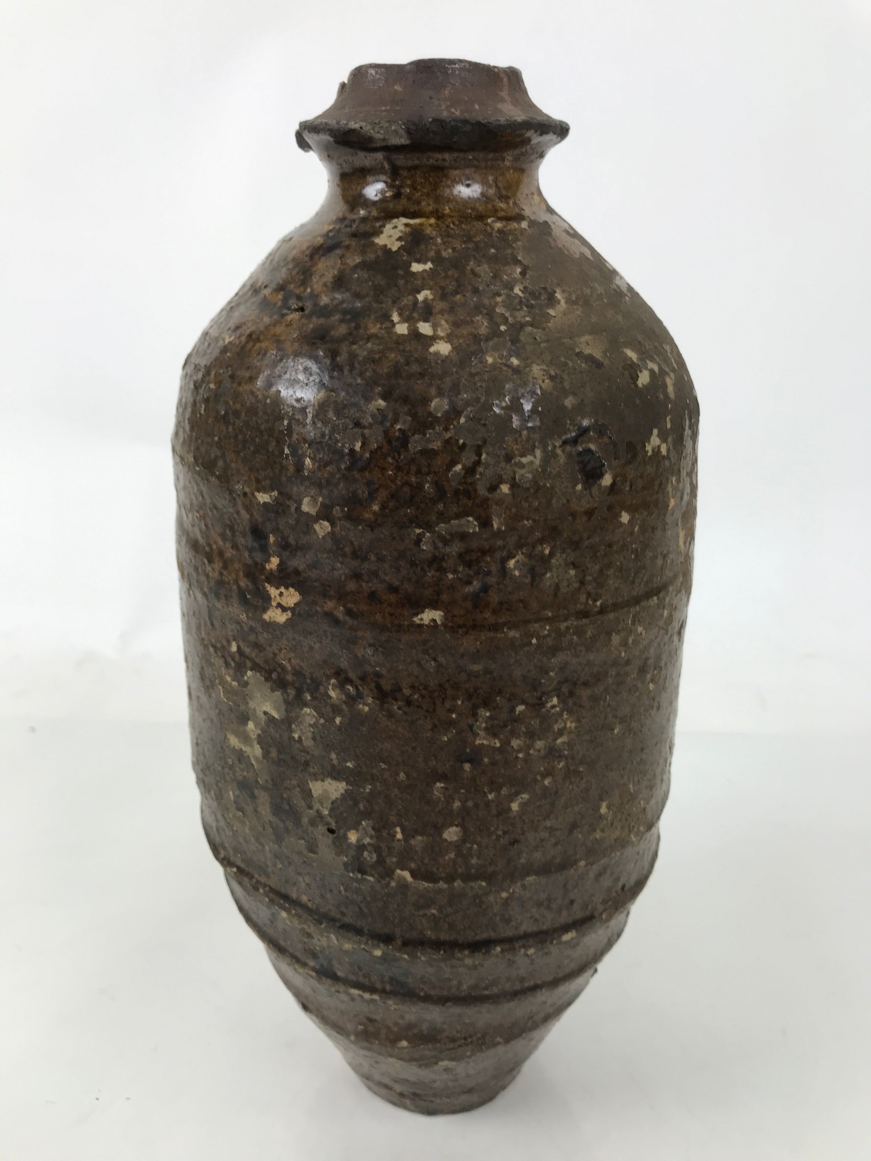 Japanese Ceramic Flower Vase Vtg Ikebana Kabin Amphora Sake Bottle Brown FK193