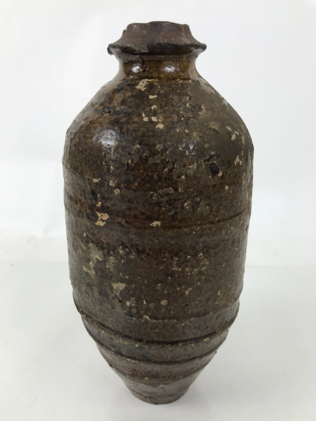 Japanese Ceramic Flower Vase Vtg Ikebana Kabin Amphora Sake Bottle Brown FK193