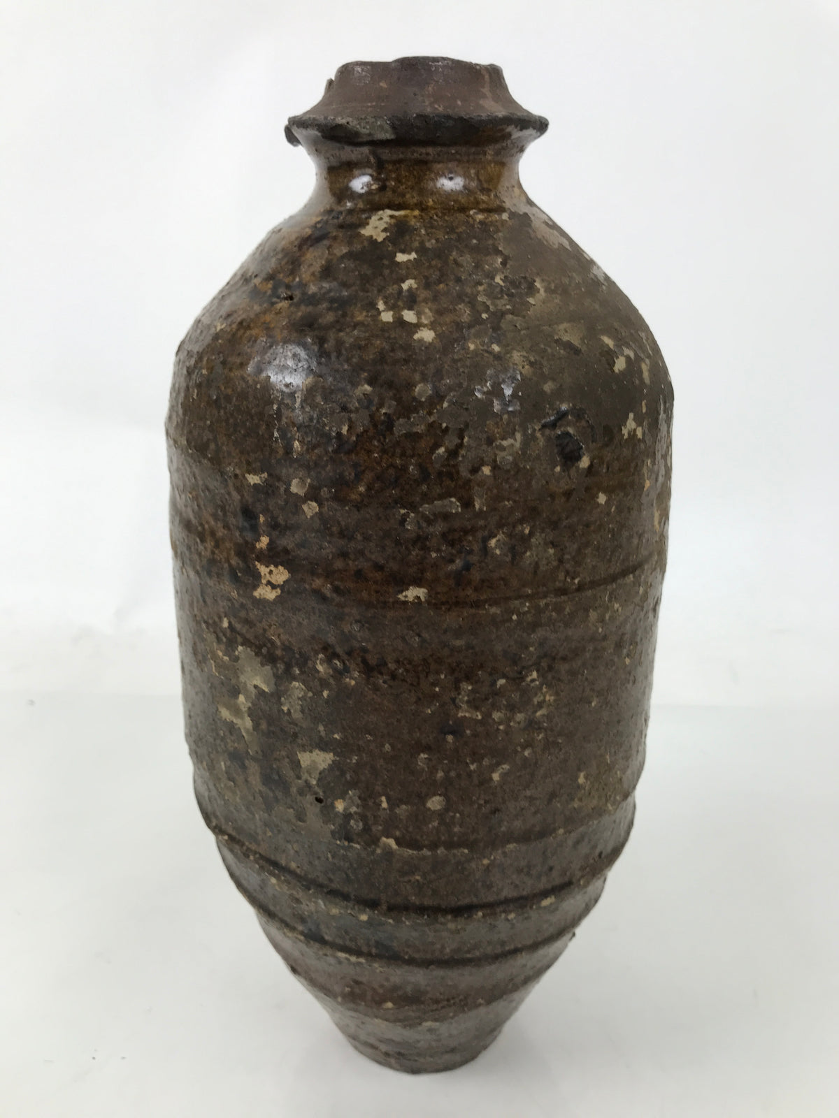 Japanese Ceramic Flower Vase Vtg Ikebana Kabin Amphora Sake Bottle Brown FK193