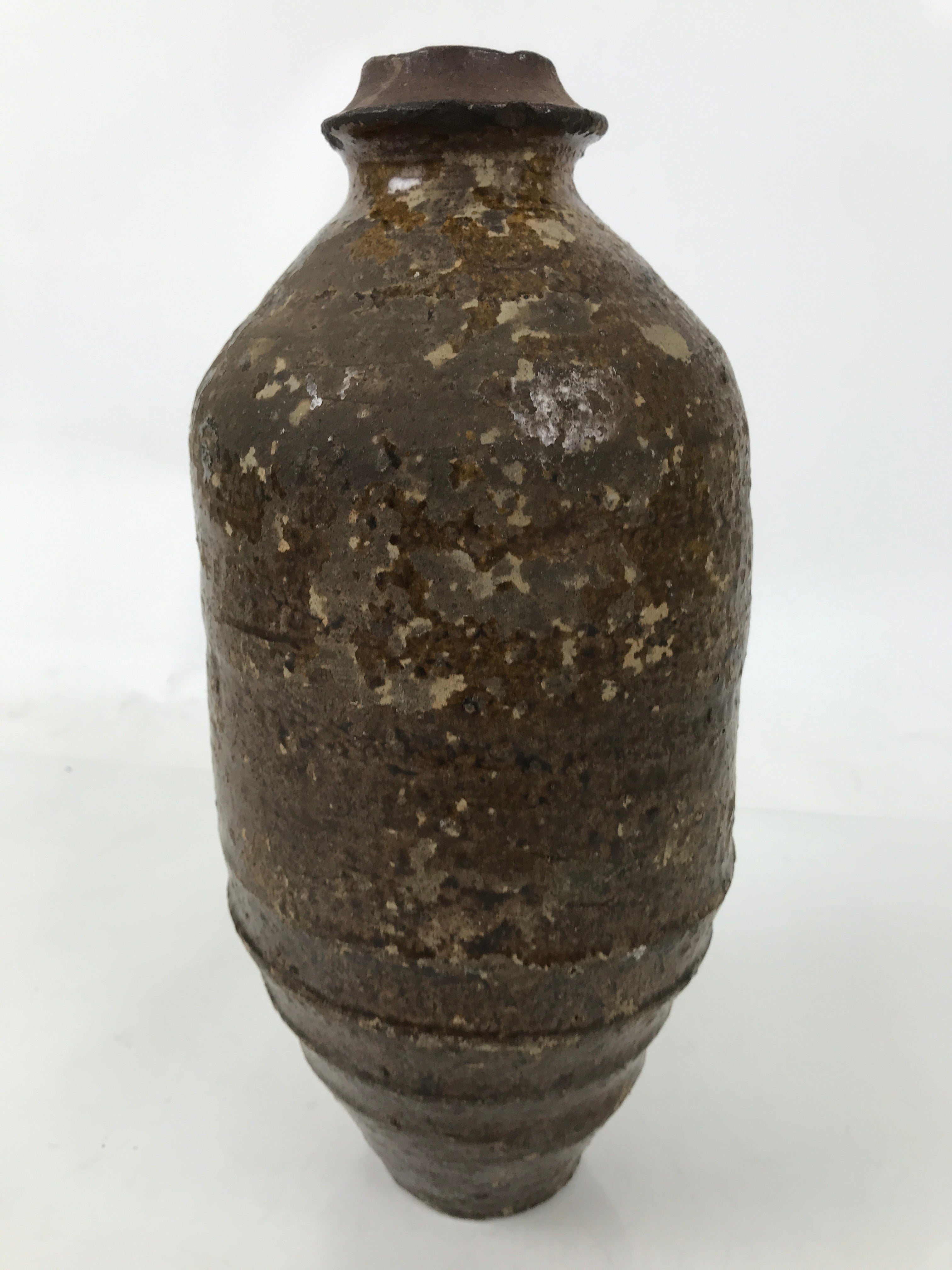 Japanese Ceramic Flower Vase Vtg Ikebana Kabin Amphora Sake Bottle Brown FK193