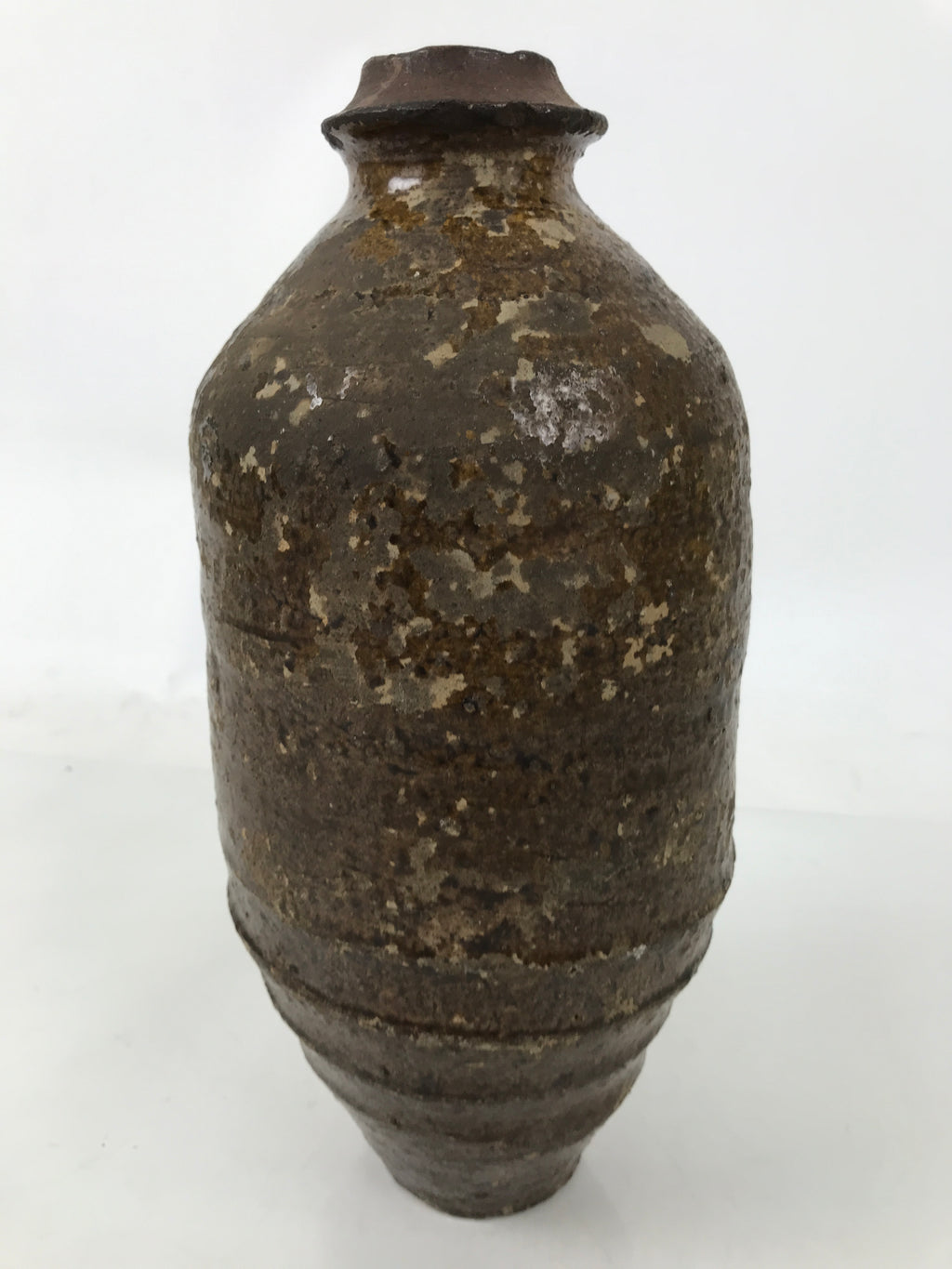 Japanese Ceramic Flower Vase Vtg Ikebana Kabin Amphora Sake Bottle Brown FK193