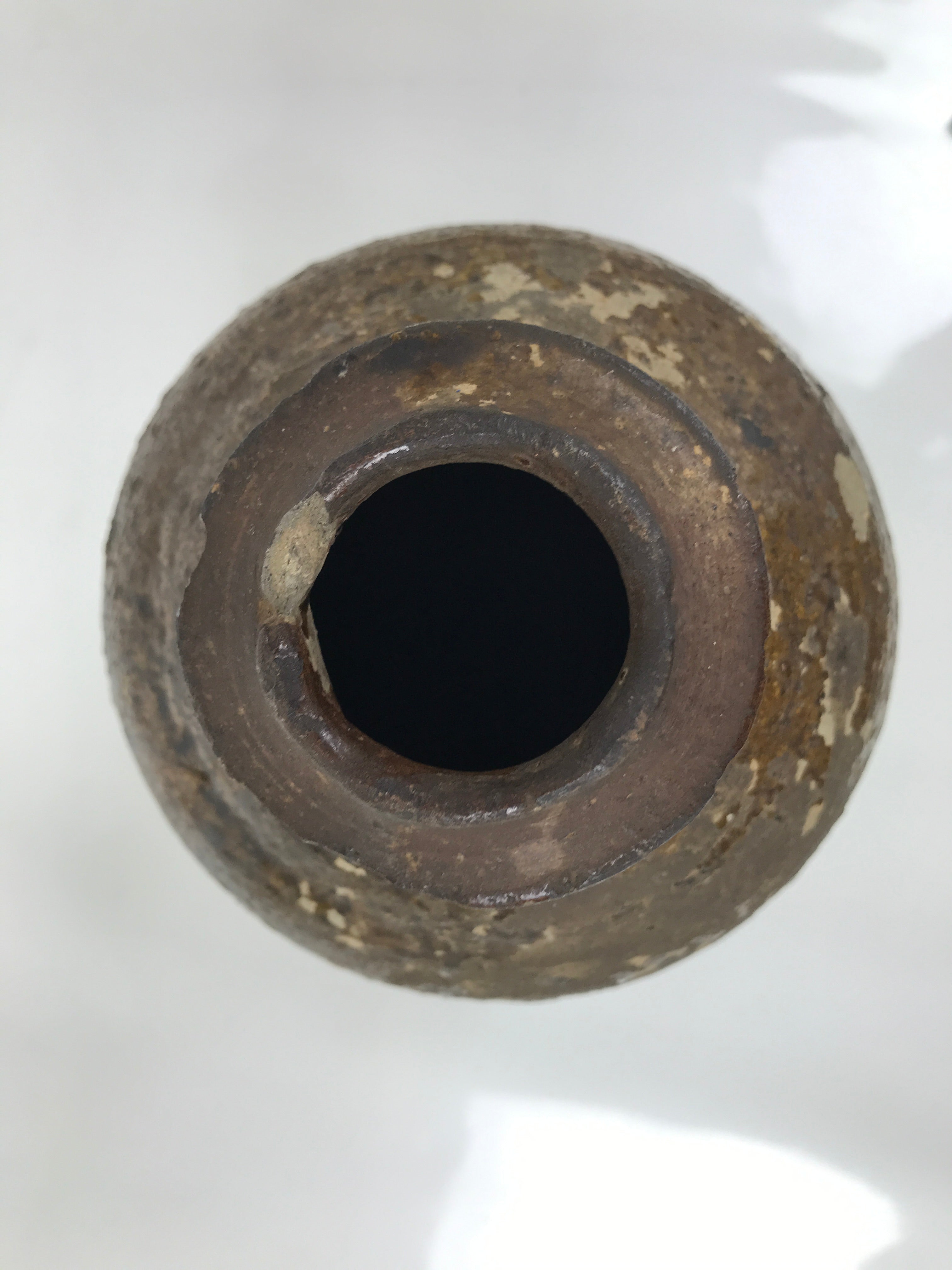 Japanese Ceramic Flower Vase Vtg Ikebana Kabin Amphora Sake Bottle Brown FK193