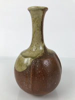Japanese Ceramic Flower Vase Vtg Ikebana Kabin Brown Ash Glaze Green FK216