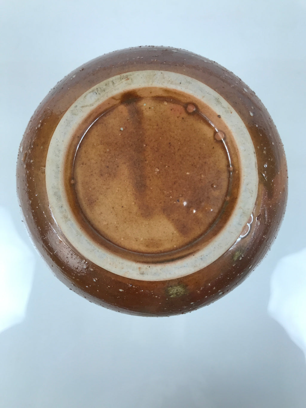 Japanese Ceramic Flower Vase Vtg Ikebana Kabin Brown Ash Glaze Green FK216
