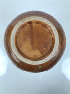 Japanese Ceramic Flower Vase Vtg Ikebana Kabin Brown Ash Glaze Green FK216