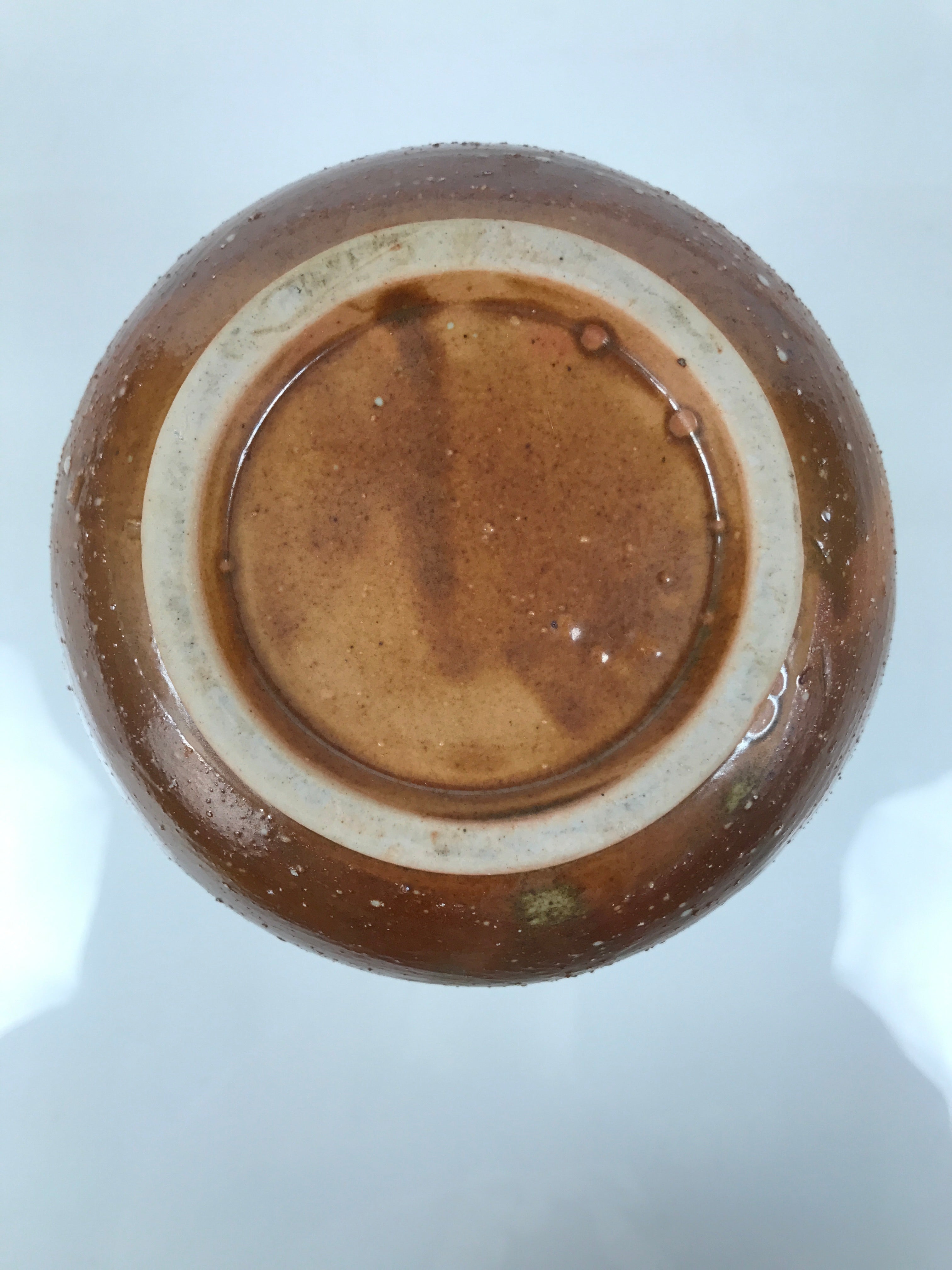 Japanese Ceramic Flower Vase Vtg Ikebana Kabin Brown Ash Glaze Green FK216