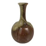 Japanese Ceramic Flower Vase Vtg Ikebana Kabin Brown Ash Glaze Green FK216