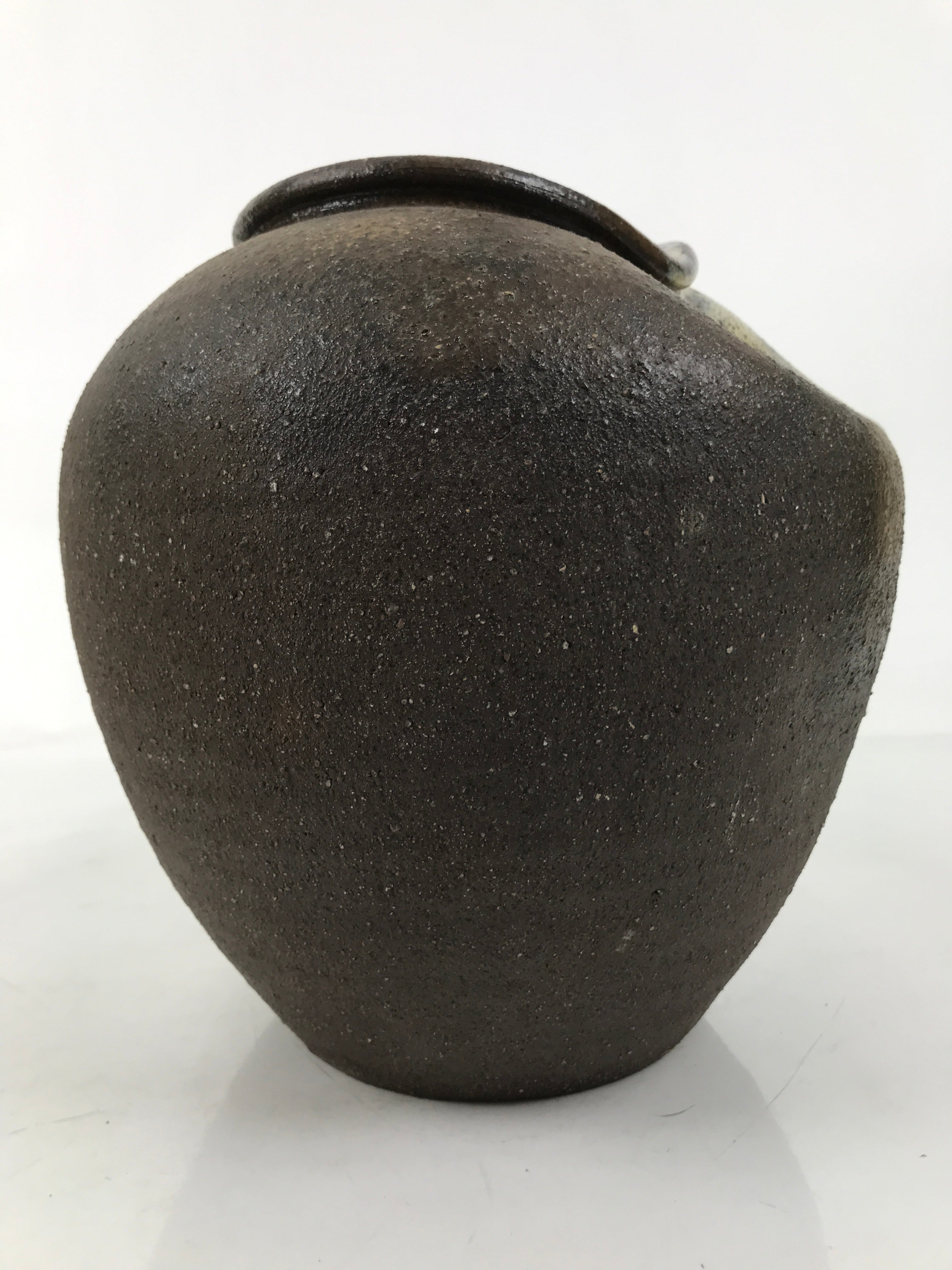 Japanese Ceramic Flower Vase Vtg Ikebana Kabin Brown Ash Glaze Indentation FK173