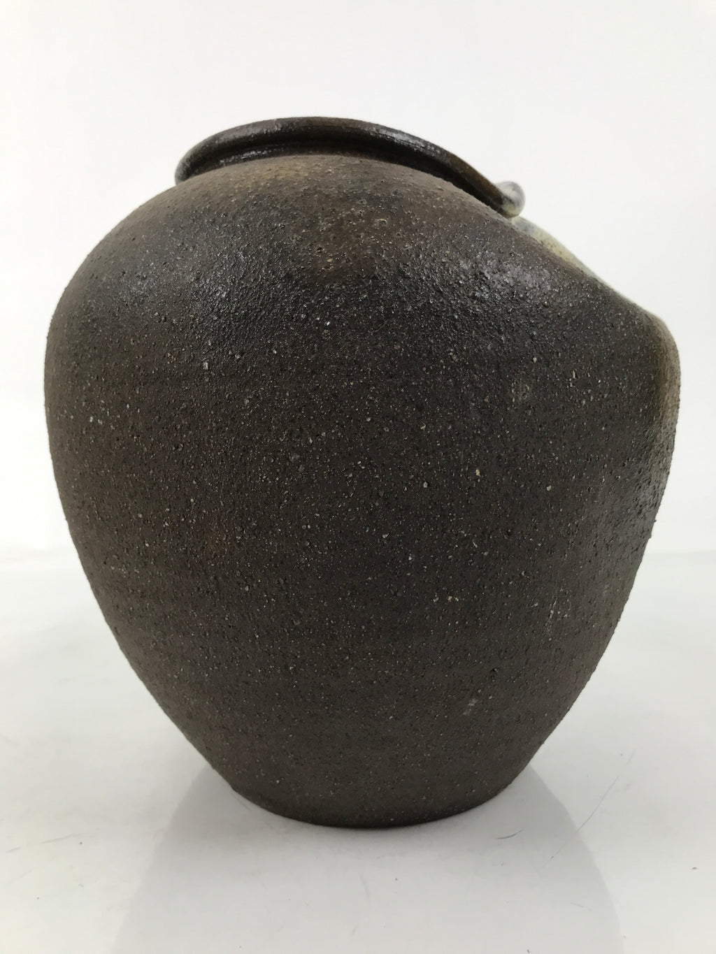 Japanese Ceramic Flower Vase Vtg Ikebana Kabin Brown Ash Glaze Indentation FK173
