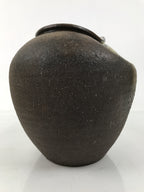 Japanese Ceramic Flower Vase Vtg Ikebana Kabin Brown Ash Glaze Indentation FK173