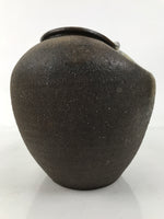 Japanese Ceramic Flower Vase Vtg Ikebana Kabin Brown Ash Glaze Indentation FK173