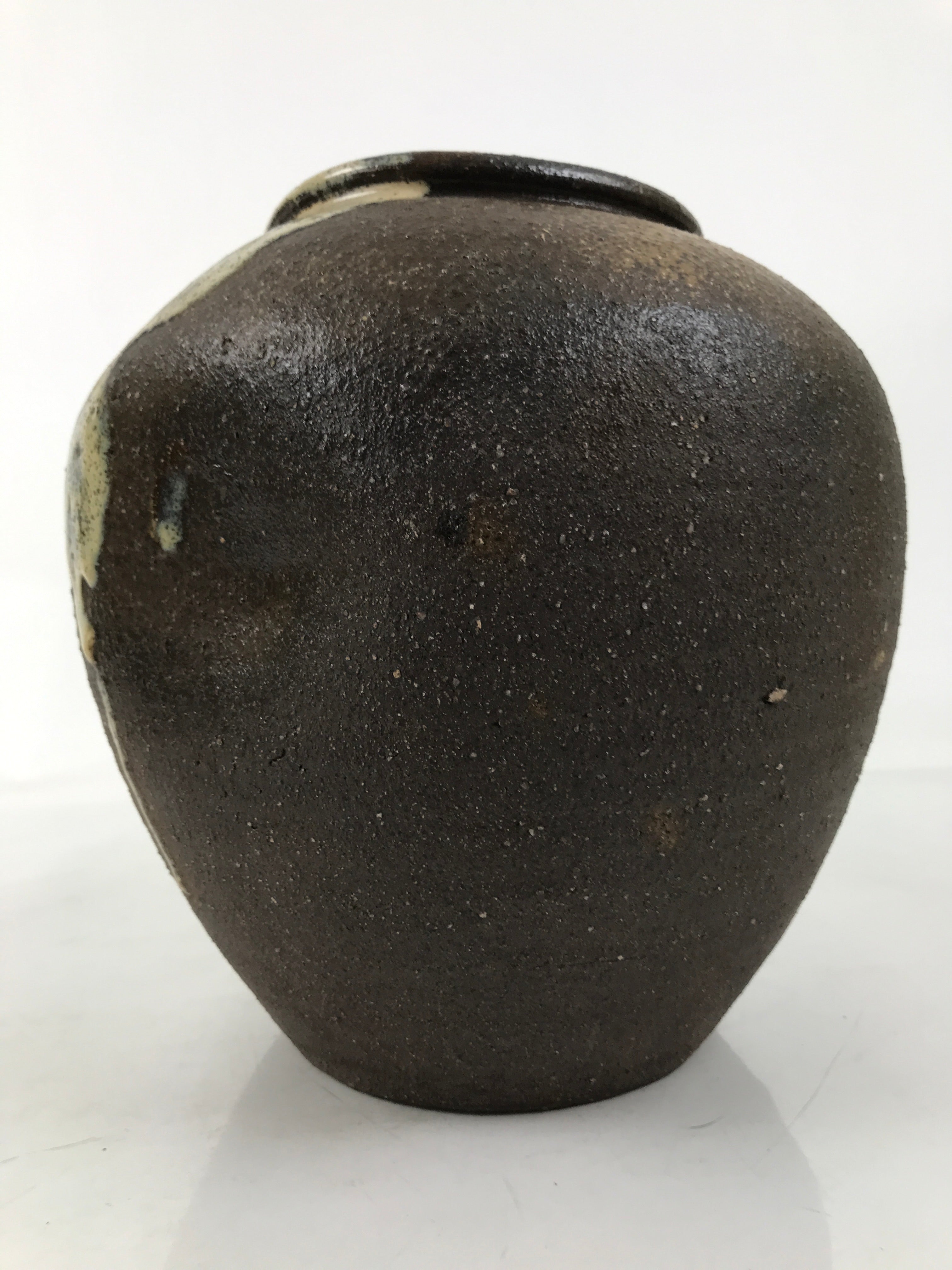 Japanese Ceramic Flower Vase Vtg Ikebana Kabin Brown Ash Glaze Indentation FK173
