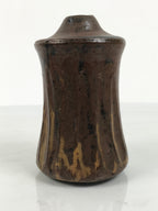 Japanese Ceramic Flower Vase Vtg Ikebana Kabin Brown Black Taper Mentori FK239