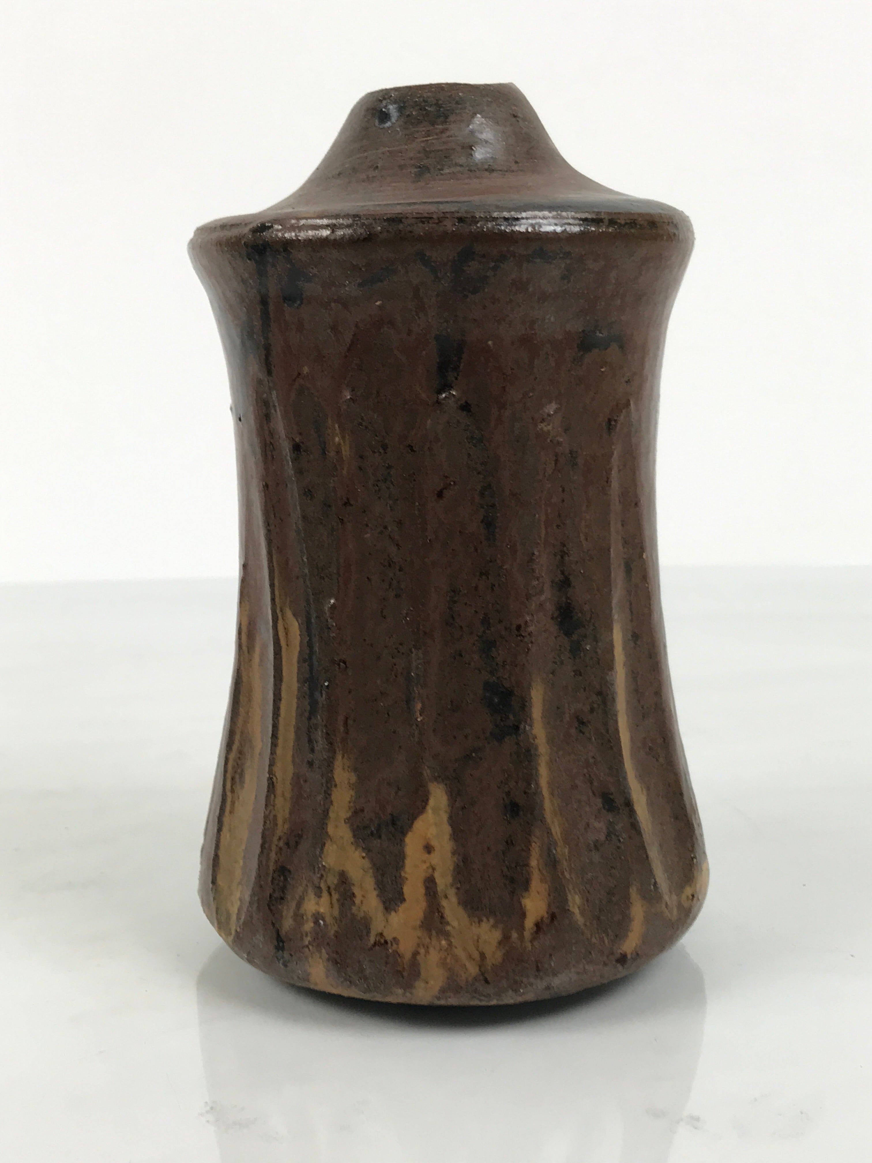 Japanese Ceramic Flower Vase Vtg Ikebana Kabin Brown Black Taper Mentori FK239