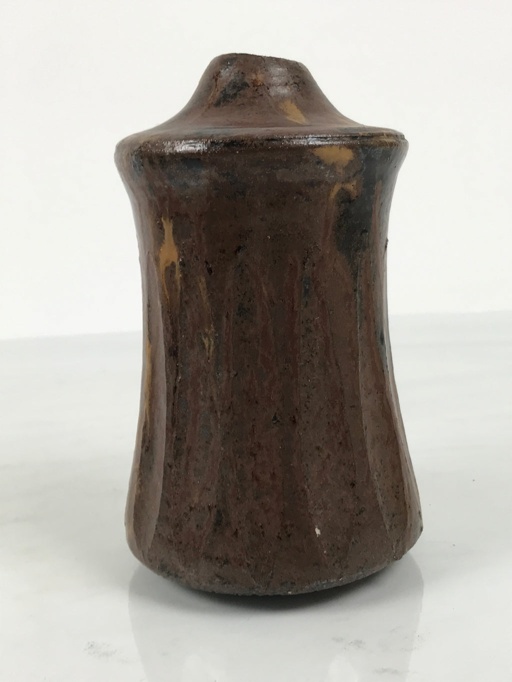 Japanese Ceramic Flower Vase Vtg Ikebana Kabin Brown Black Taper Mentori FK239