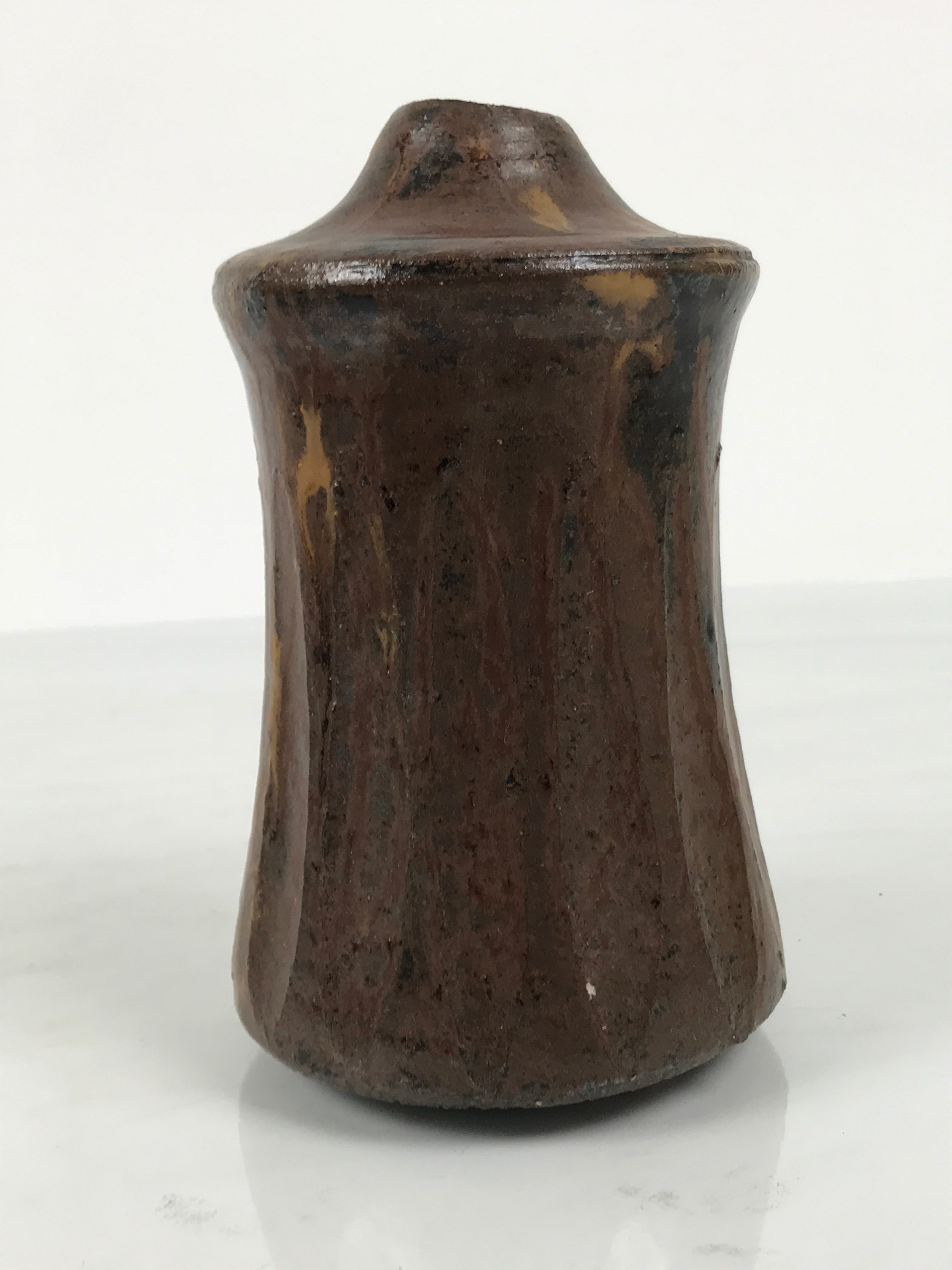 Japanese Ceramic Flower Vase Vtg Ikebana Kabin Brown Black Taper Mentori FK239