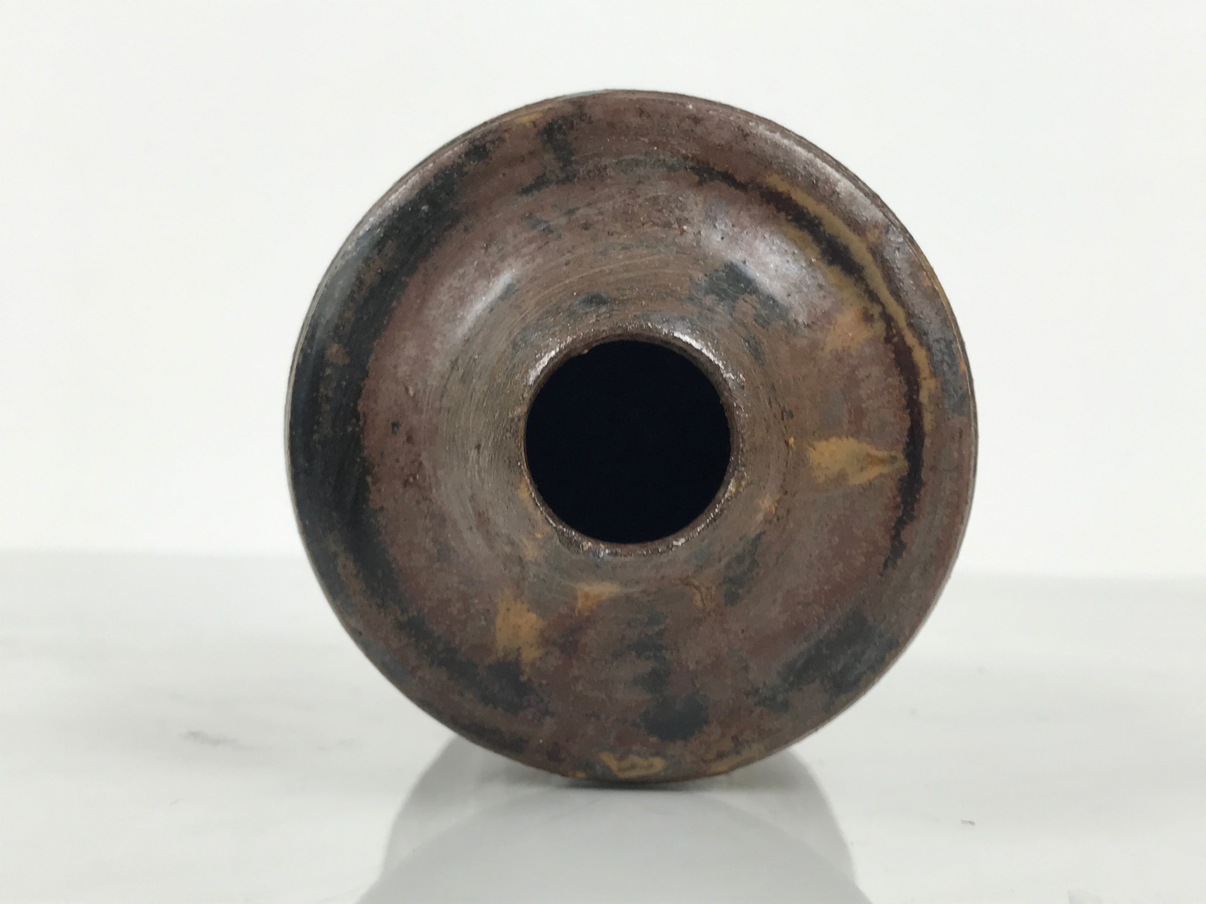 Japanese Ceramic Flower Vase Vtg Ikebana Kabin Brown Black Taper Mentori FK239