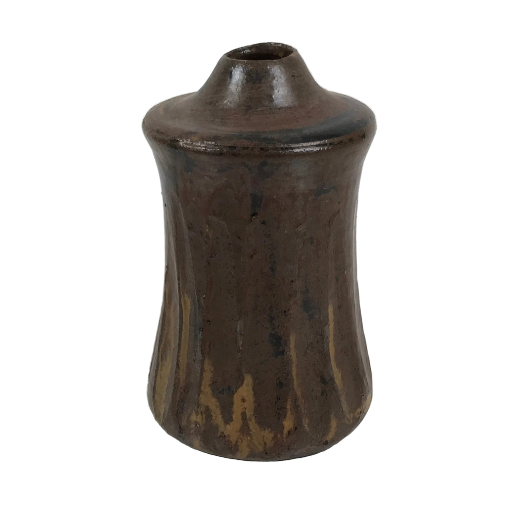 Japanese Ceramic Flower Vase Vtg Ikebana Kabin Brown Black Taper Mentori FK239