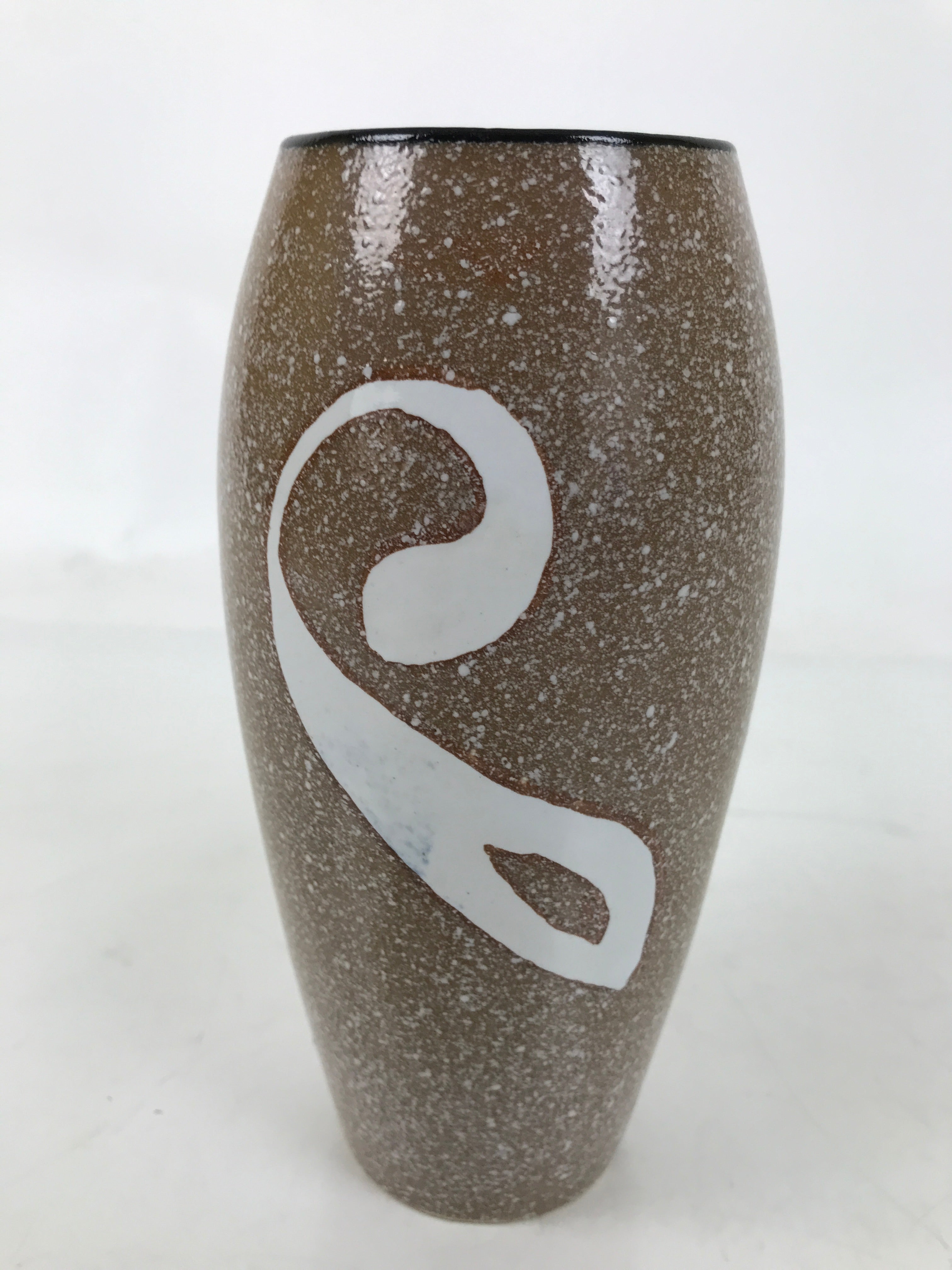 Japanese Ceramic Flower Vase Vtg Ikebana Kabin Brown Black White Magatama FK197