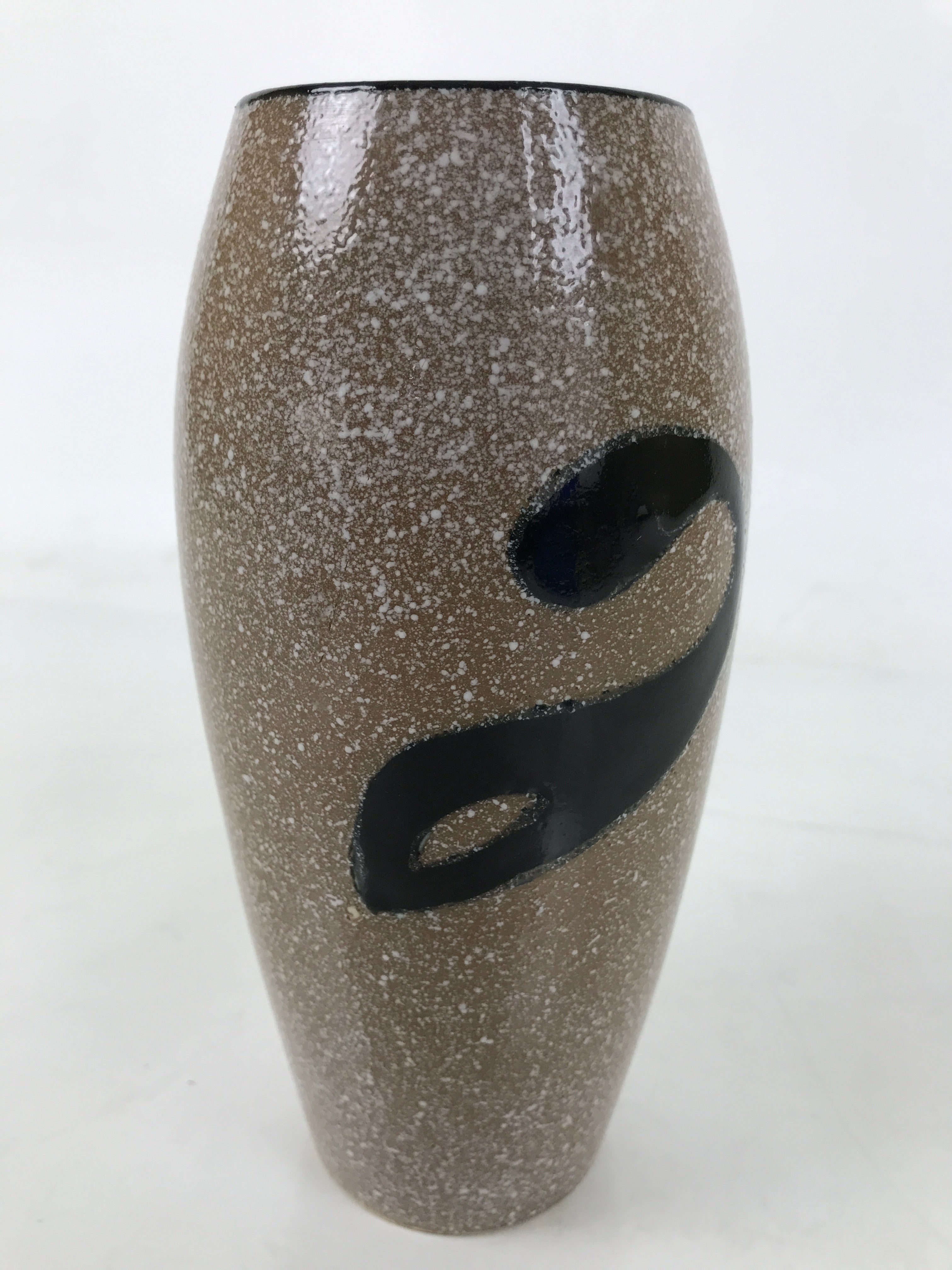 Japanese Ceramic Flower Vase Vtg Ikebana Kabin Brown Black White Magatama FK197