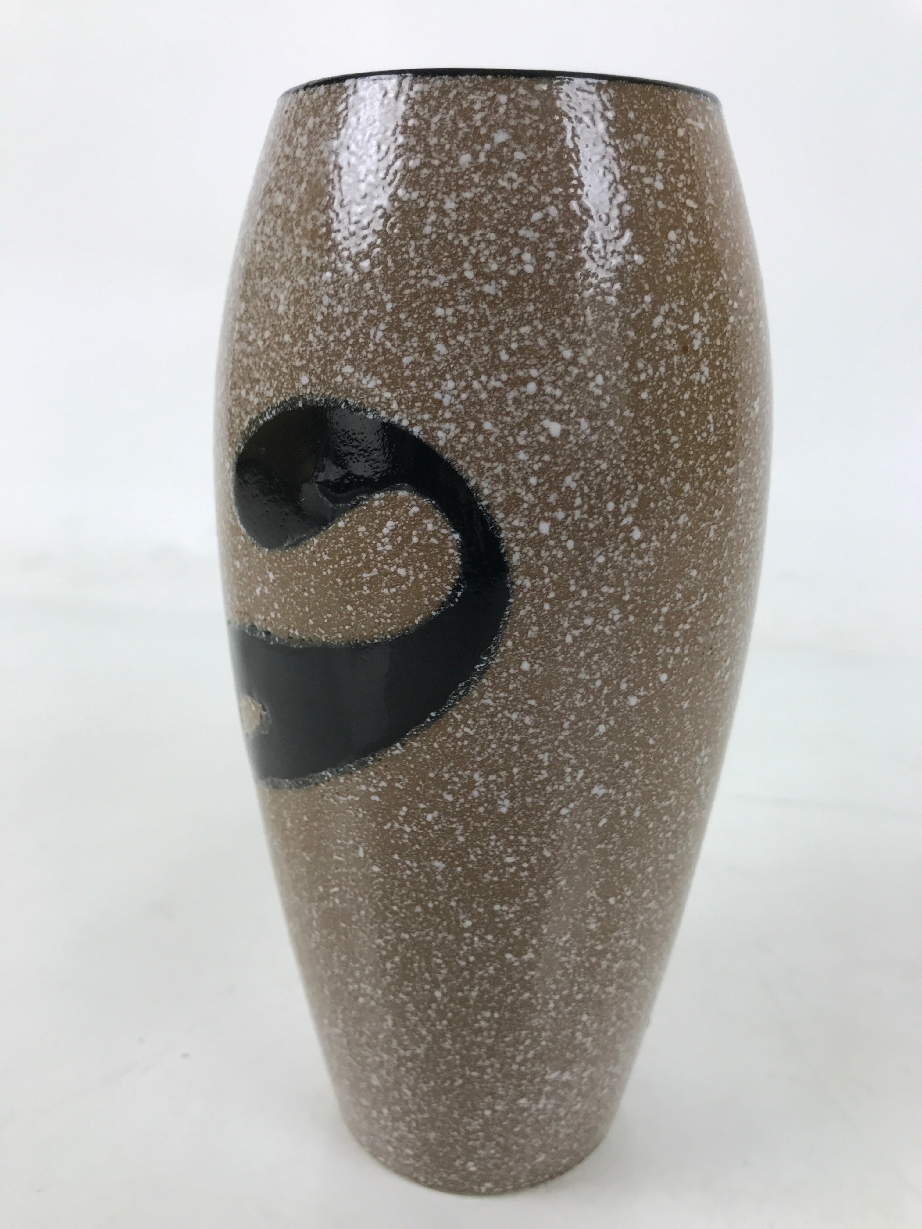 Japanese Ceramic Flower Vase Vtg Ikebana Kabin Brown Black White Magatama FK197