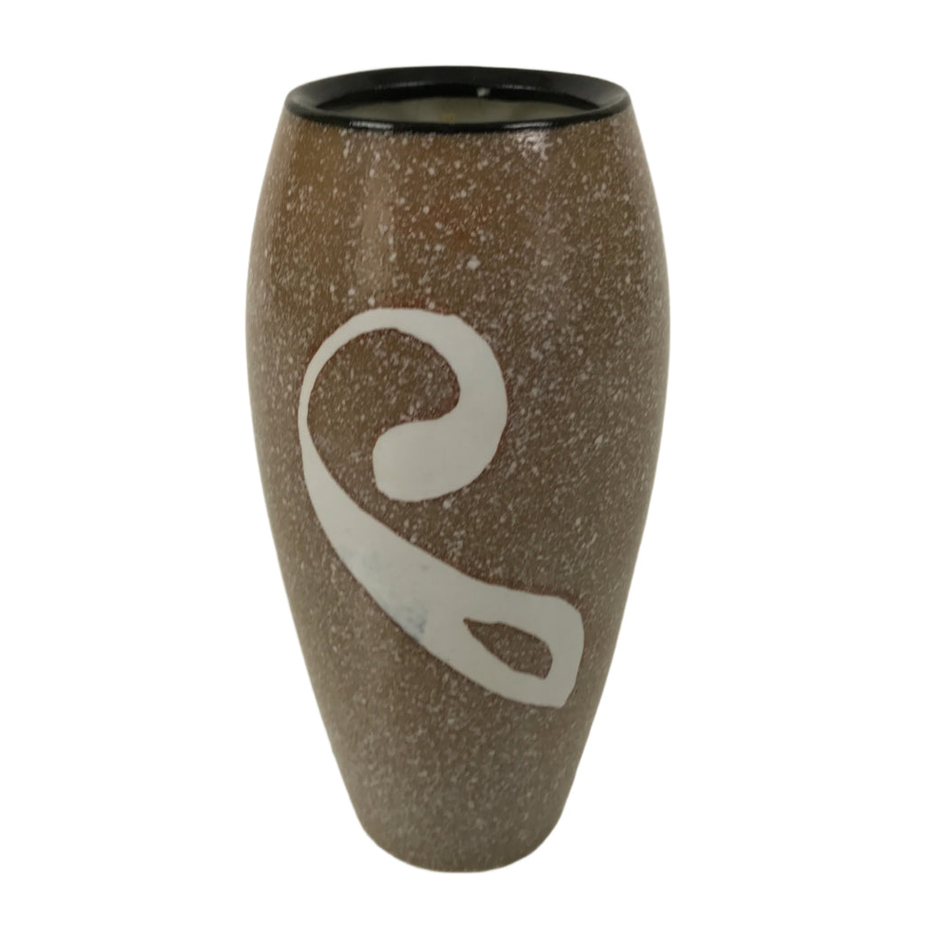 Japanese Ceramic Flower Vase Vtg Ikebana Kabin Brown Black White Magatama FK197
