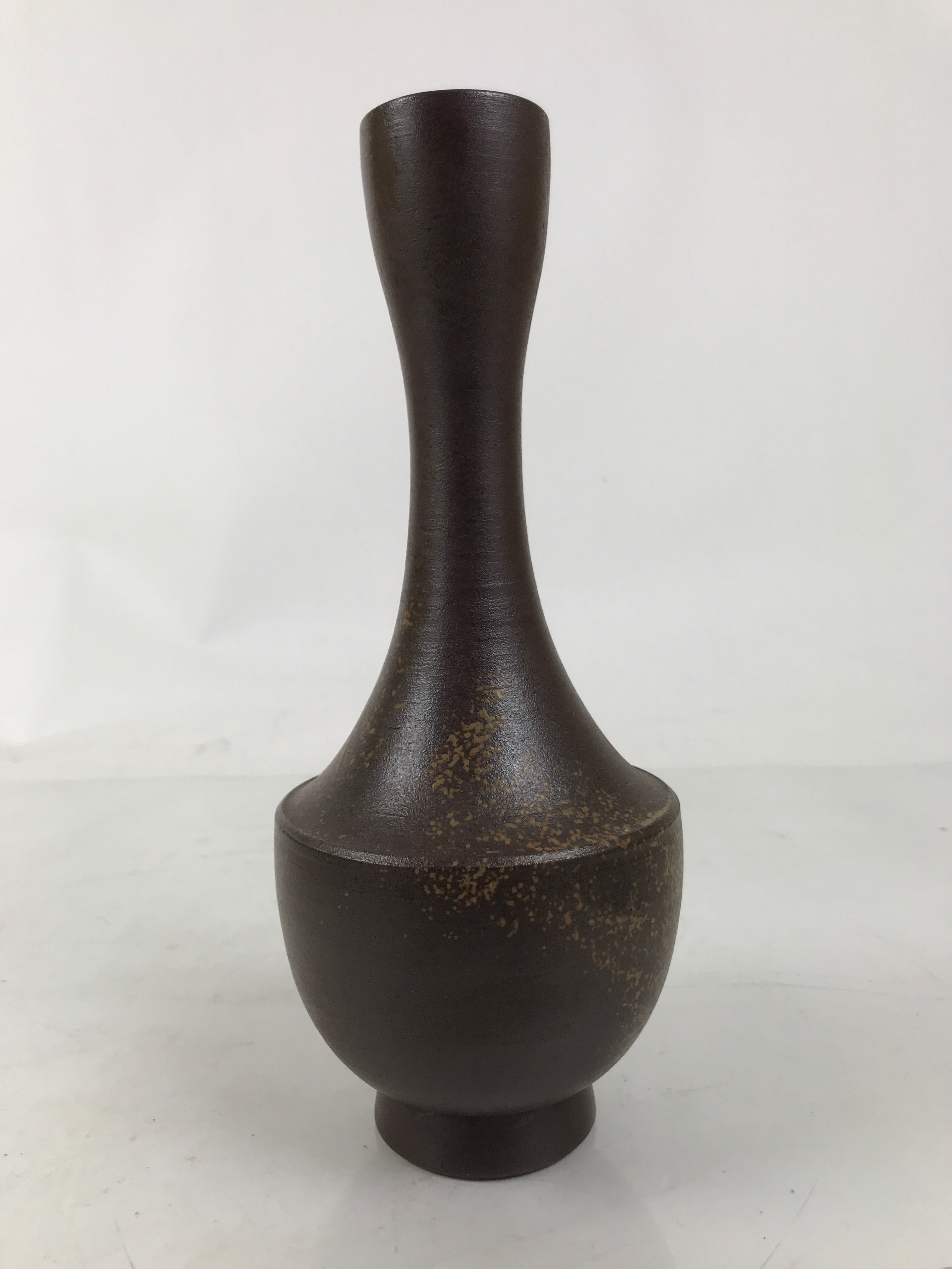 Japanese Ceramic Flower Vase Vtg Ikebana Kabin Brown Crane Neck Pottery FK189
