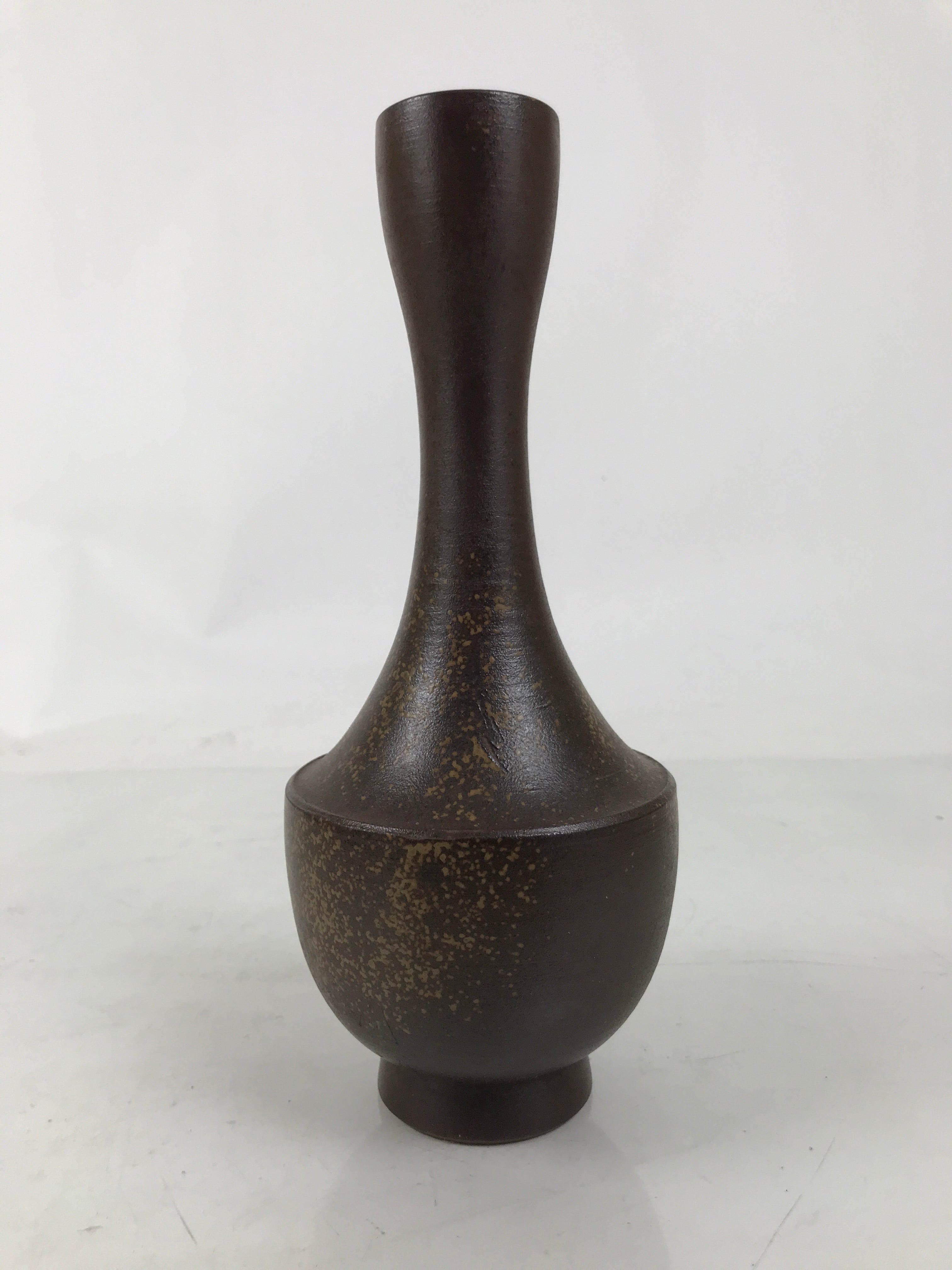 Japanese Ceramic Flower Vase Vtg Ikebana Kabin Brown Crane Neck Pottery FK189
