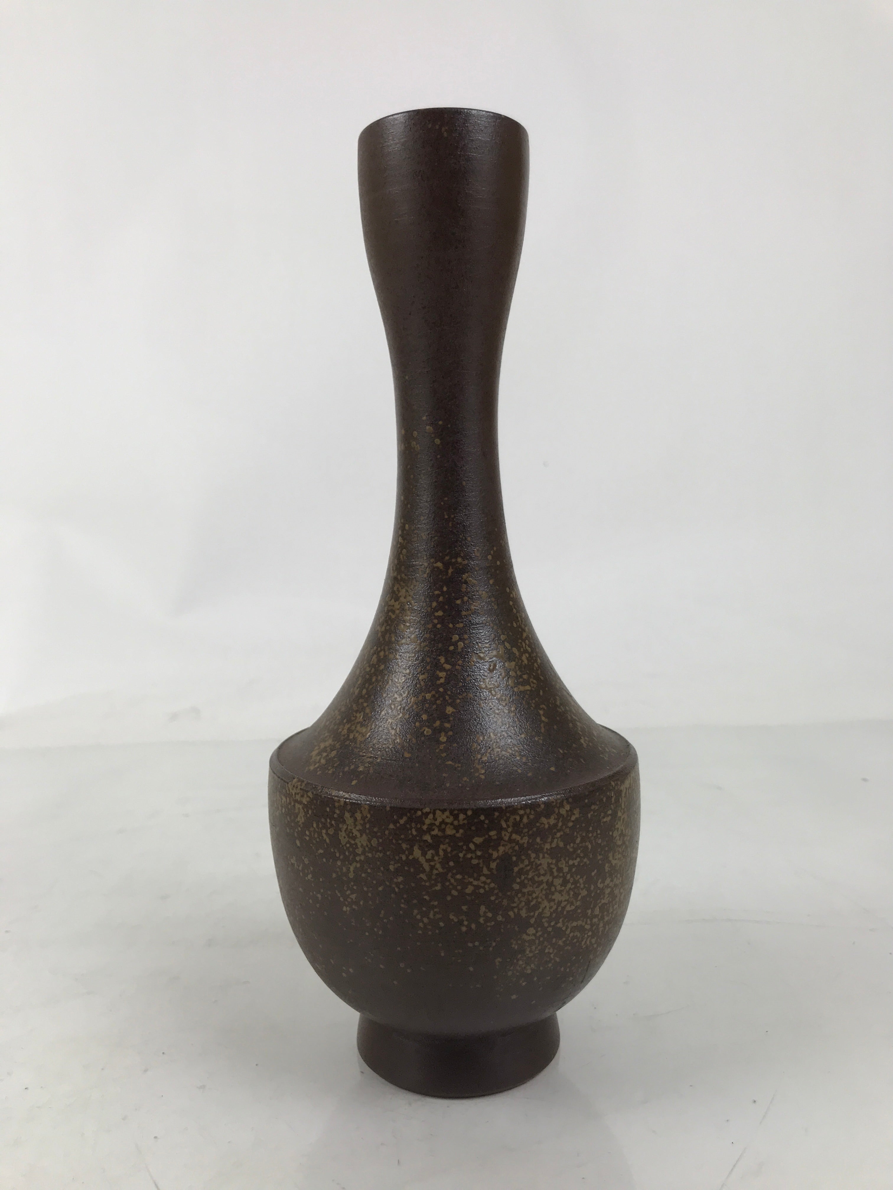 Japanese Ceramic Flower Vase Vtg Ikebana Kabin Brown Crane Neck Pottery FK189