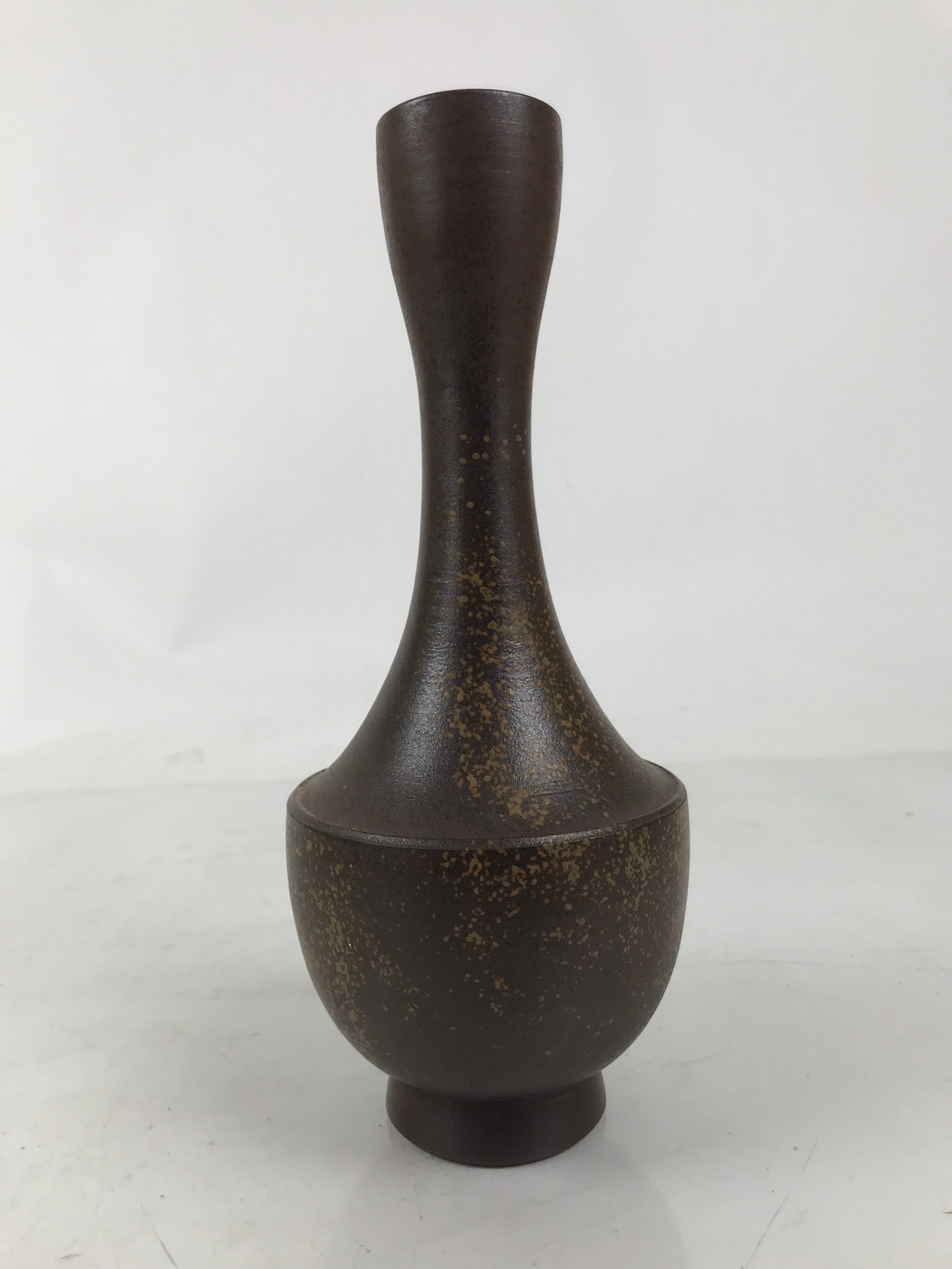 Japanese Ceramic Flower Vase Vtg Ikebana Kabin Brown Crane Neck Pottery FK189