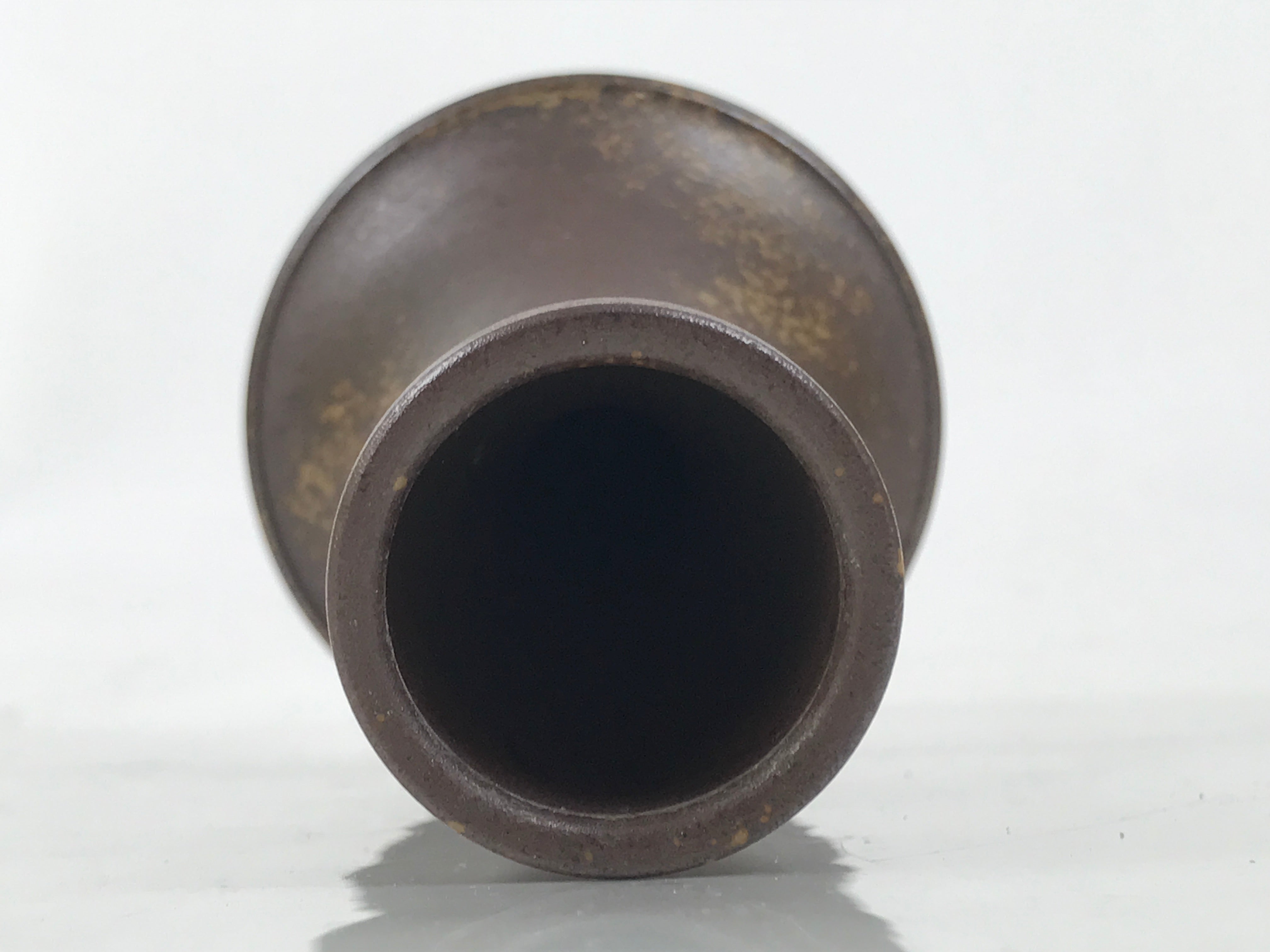 Japanese Ceramic Flower Vase Vtg Ikebana Kabin Brown Crane Neck Pottery FK189