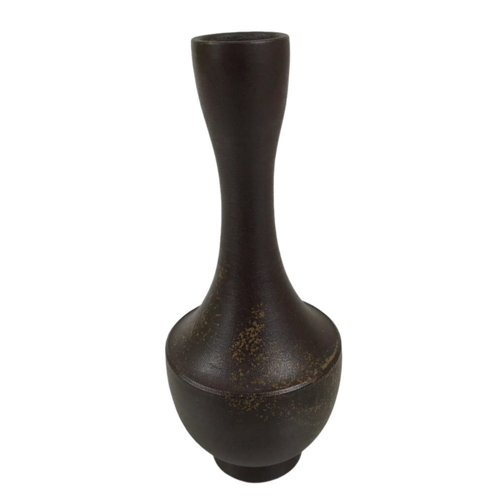 Japanese Ceramic Flower Vase Vtg Ikebana Kabin Brown Crane Neck Pottery FK189