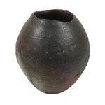 Japanese Ceramic Flower Vase Vtg Ikebana Kabin Brown Gray Ash Glaze FK174