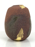 Japanese Ceramic Flower Vase Vtg Ikebana Kabin Brown Gray Gold Round PX789