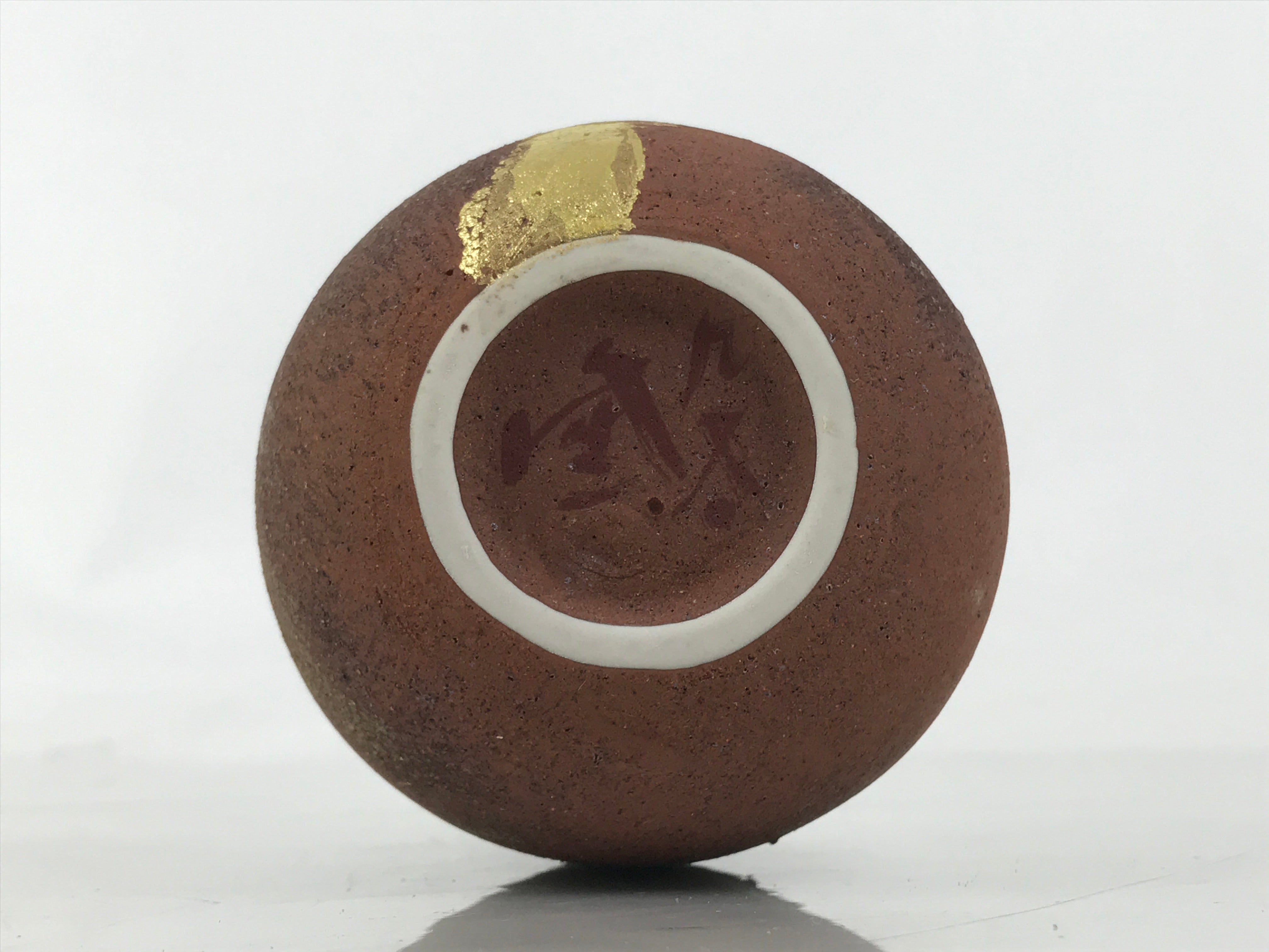 Japanese Ceramic Flower Vase Vtg Ikebana Kabin Brown Gray Gold Round PX789