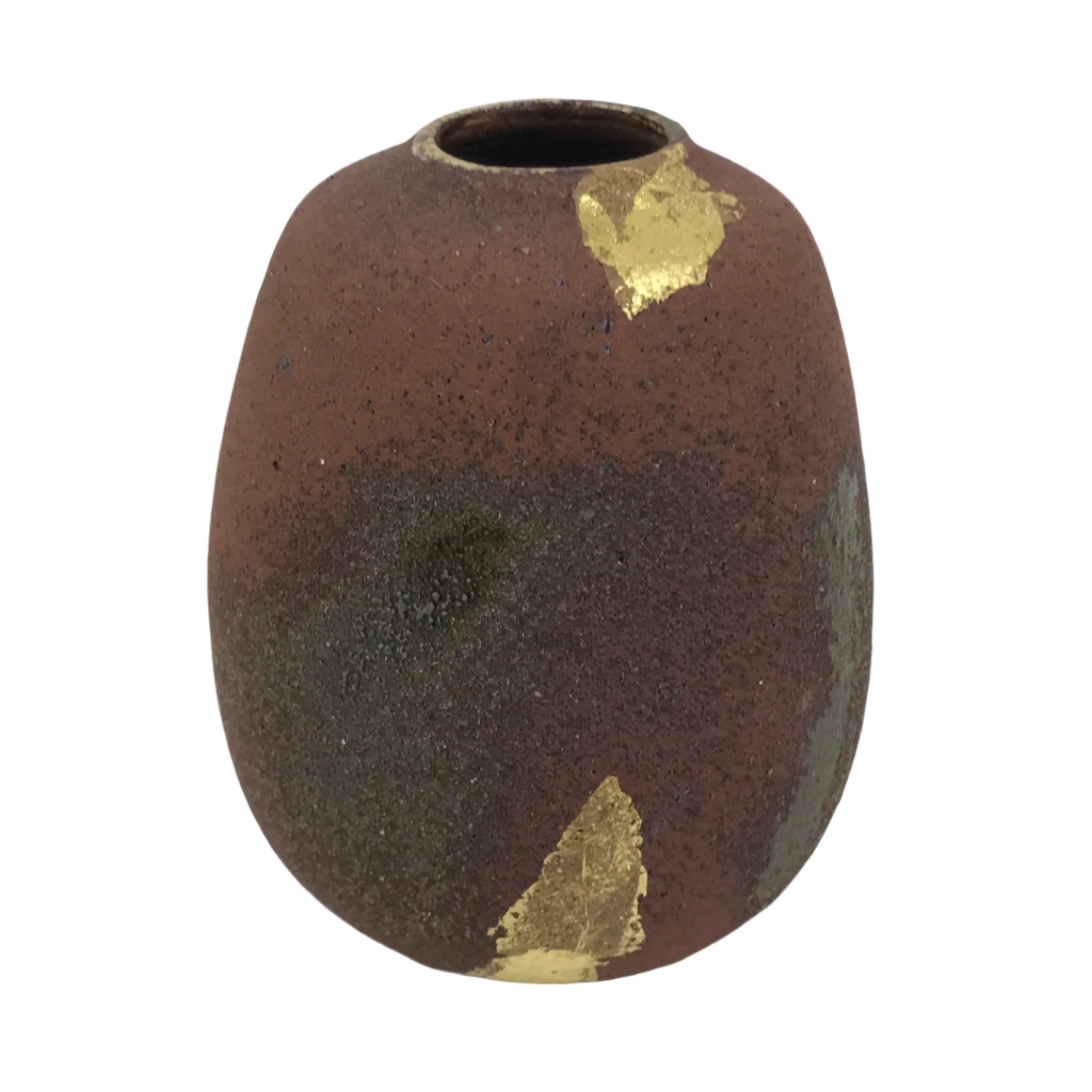 Japanese Ceramic Flower Vase Vtg Ikebana Kabin Brown Gray Gold Round PX789