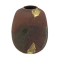 Japanese Ceramic Flower Vase Vtg Ikebana Kabin Brown Gray Gold Round PX789