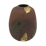 Japanese Ceramic Flower Vase Vtg Ikebana Kabin Brown Gray Gold Round PX789