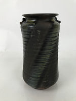 Japanese Ceramic Flower Vase Vtg Ikebana Kabin Cylindrical Brown Black FK192