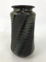 Japanese Ceramic Flower Vase Vtg Ikebana Kabin Cylindrical Brown Black FK192
