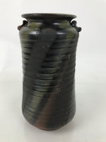 Japanese Ceramic Flower Vase Vtg Ikebana Kabin Cylindrical Brown Black FK192