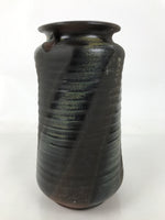 Japanese Ceramic Flower Vase Vtg Ikebana Kabin Cylindrical Brown Black FK192